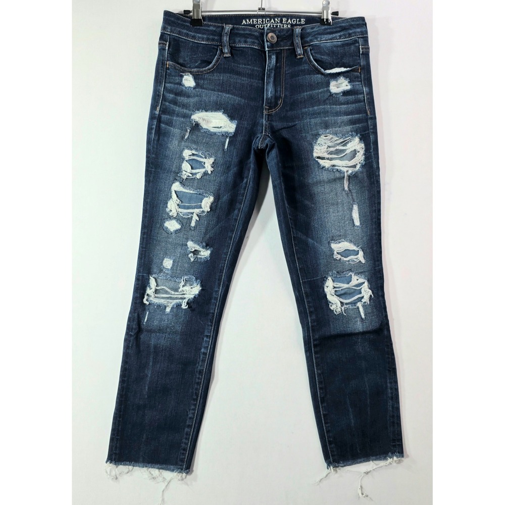 American Eagle Super Stretch Jegging Crop Dark Wash Distressed Jeans Size 6